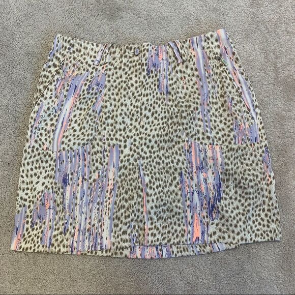 DKNY Golf Leopard cheetah animal print tan brown lilac peach skirt Sz 10 NWOT - Picture 6 of 13